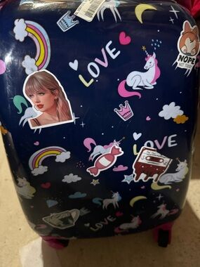 Navy Unicorn & Rainbow Sticker Hardside Carry-On